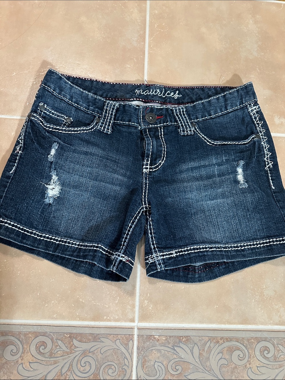 Maurices Dark Indigo Distressed Denim Shorts
